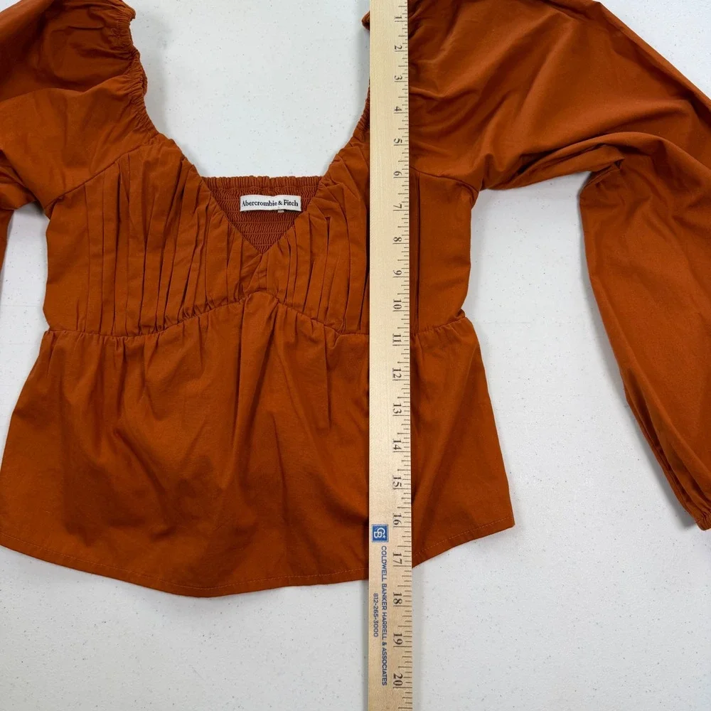 Abercrombie & Fitch Cotton Puff Sleeve Peplum Top Women XXS Rust Orange